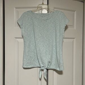 Talbots Mint-Light Blue Striped Tie-Front Tee